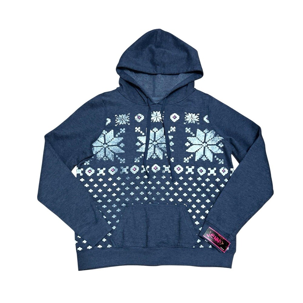 JENNI By Jennifer Moore Blue Snowflake Brushed Fleece Hoodie Sweatshirt XL NWT